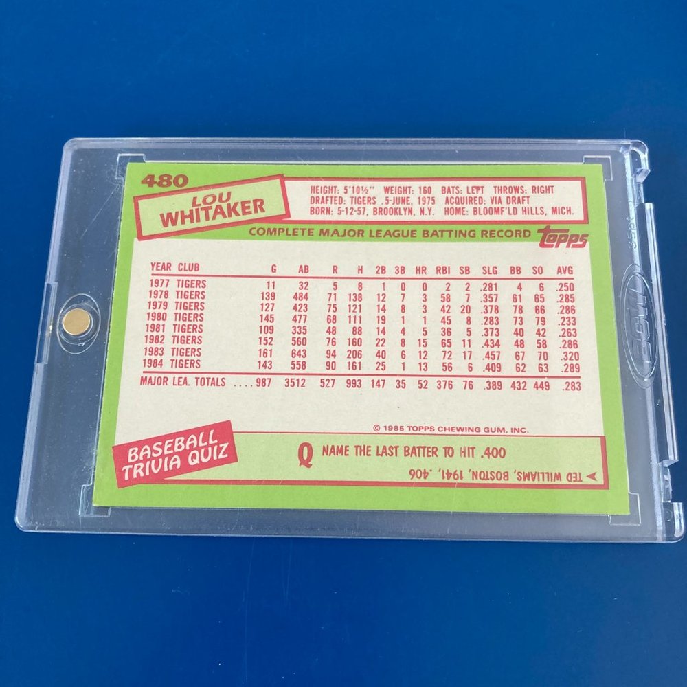 Topps, Lou Whitaker Autographed Baseball Card, #480 - Picture 2 of 2